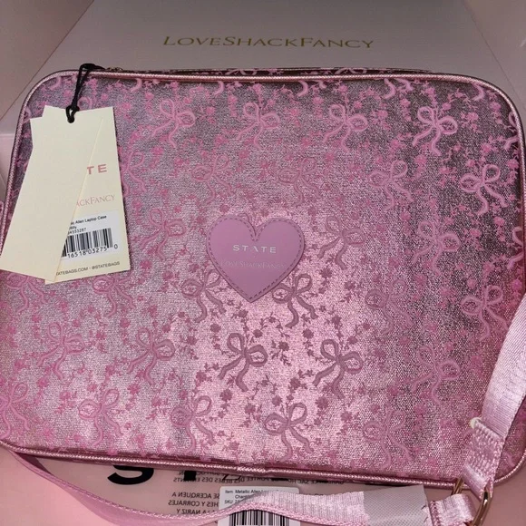LoveShackFancy state laptop case / bag pink coquette bow print - Picture 9 of 9